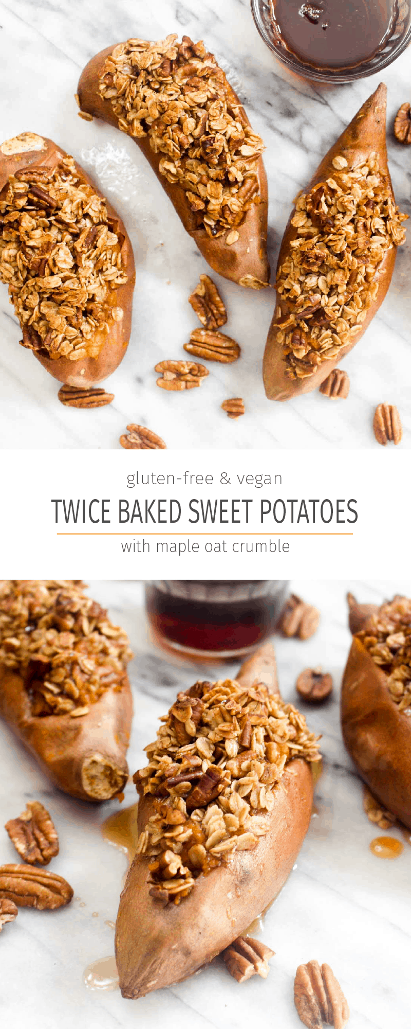 Crumble topped twice baked sweet potatoes collage