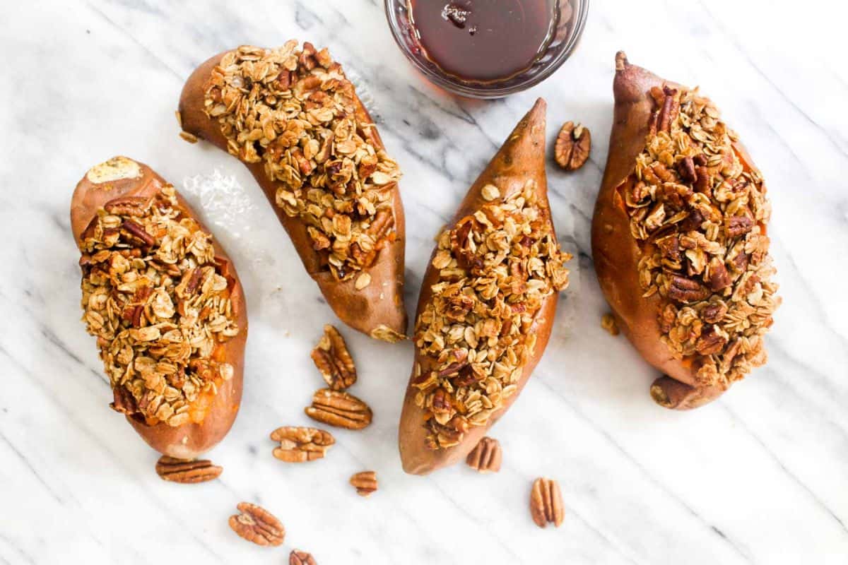 Crumble topped twice baked sweet potatoes