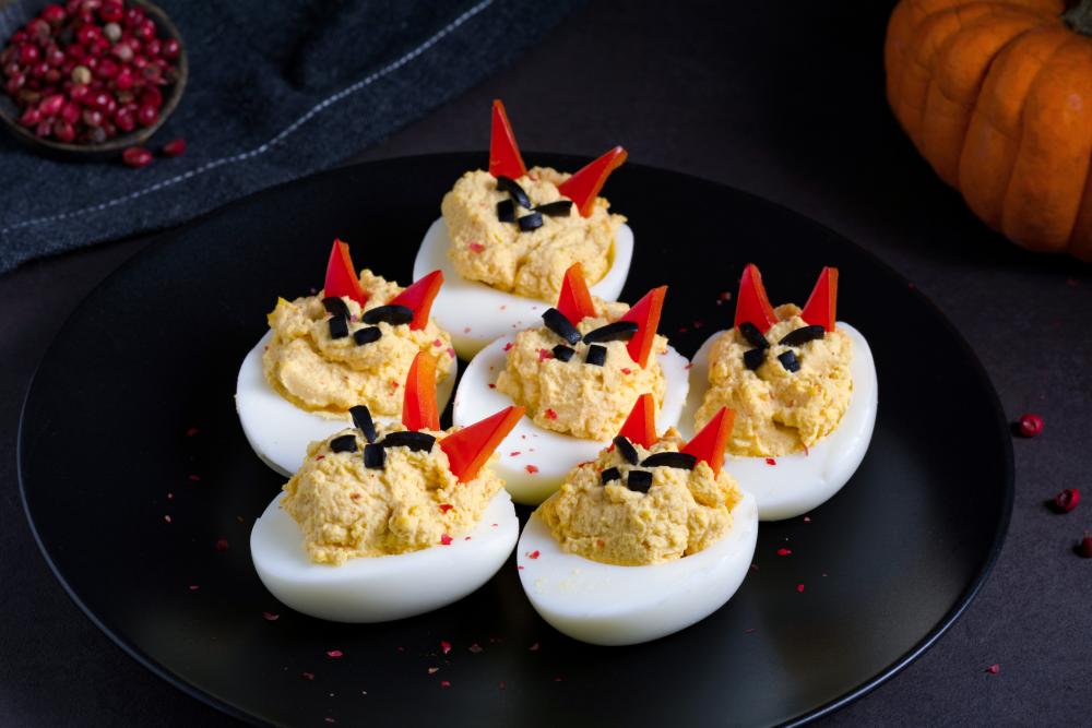 Devil’s deviled eggs halloween appetizers