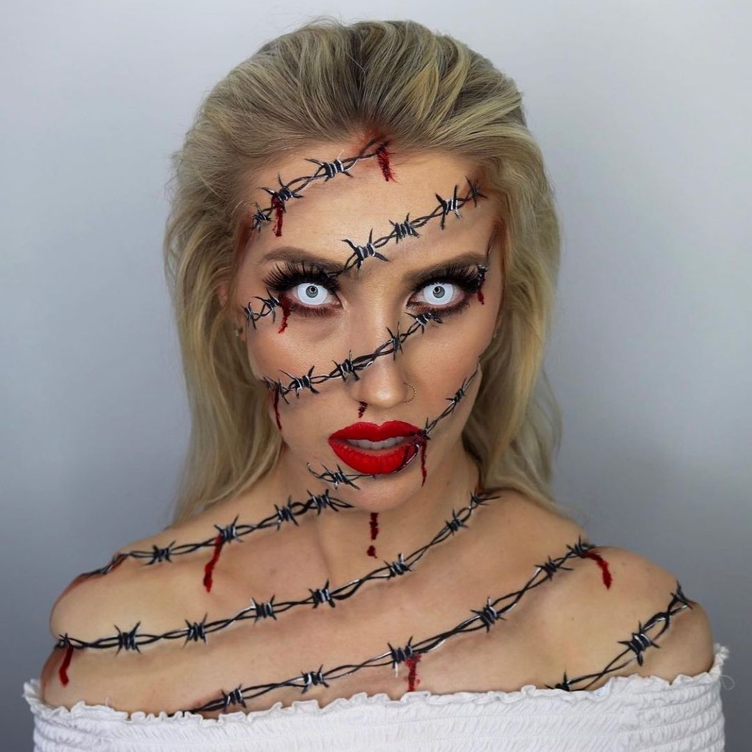 Halloween makeup looks barbed wire