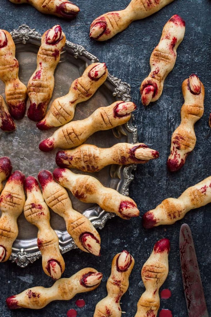 Halloween witch finger cookies and red velvet hot chocolate - a spooktacularly gruesome treat!