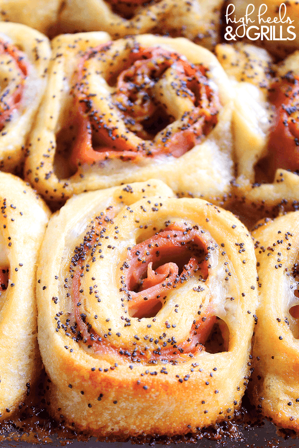 Ham and cheese crescent rollups labeled