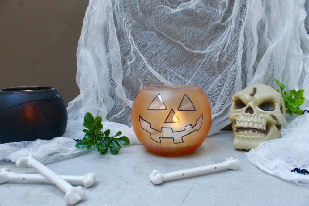 Jack o lantern and cauldron candle holders diy halloween crafts