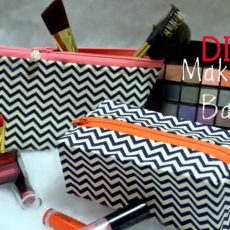 Matching makeup bag set with contrasting zippers