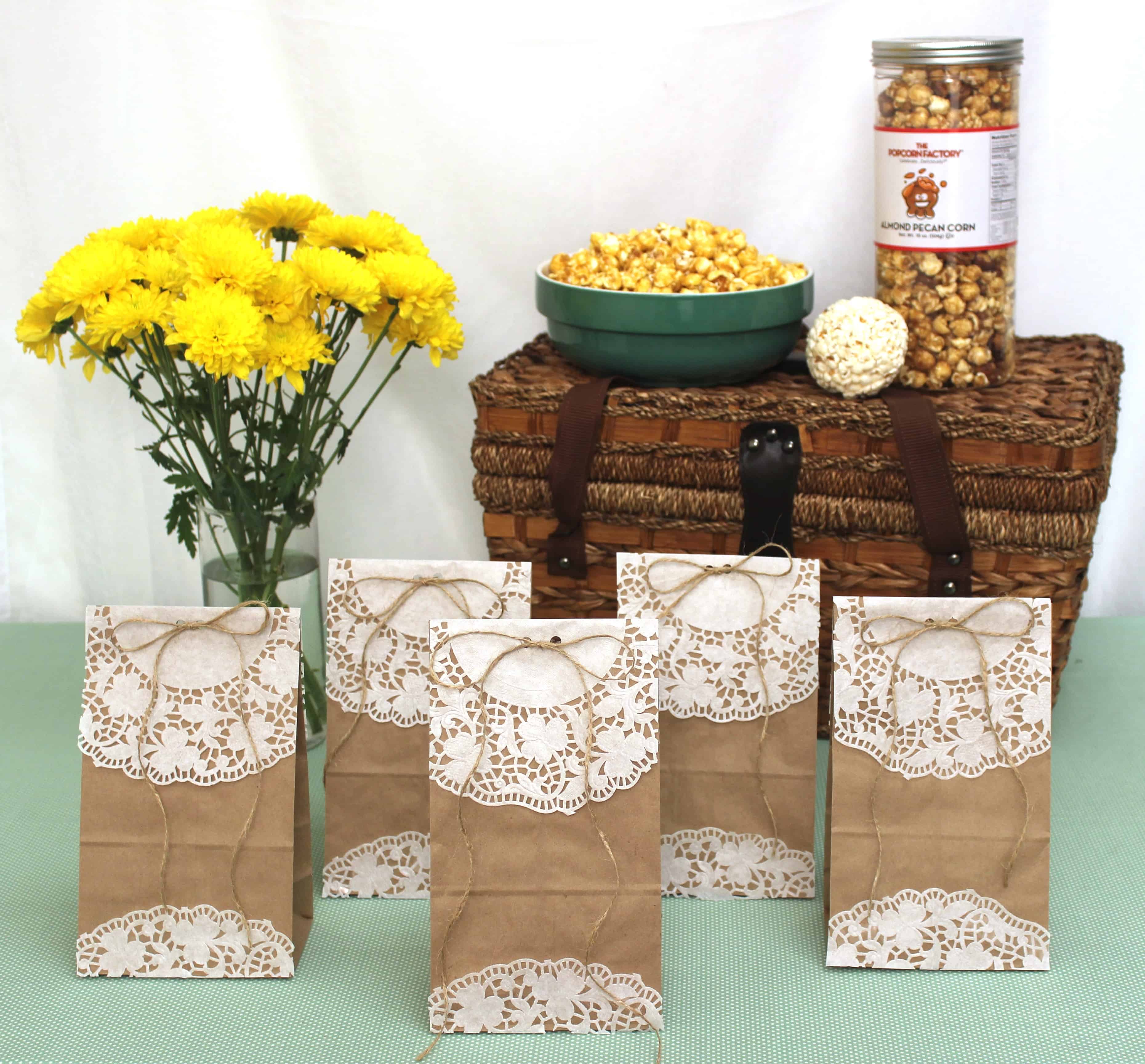 Paper and lace party bags