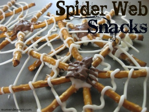 Pretzel and chocolate spider webs