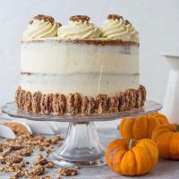 Pumpkin layer cake with mascarpone cream and sugared pecans