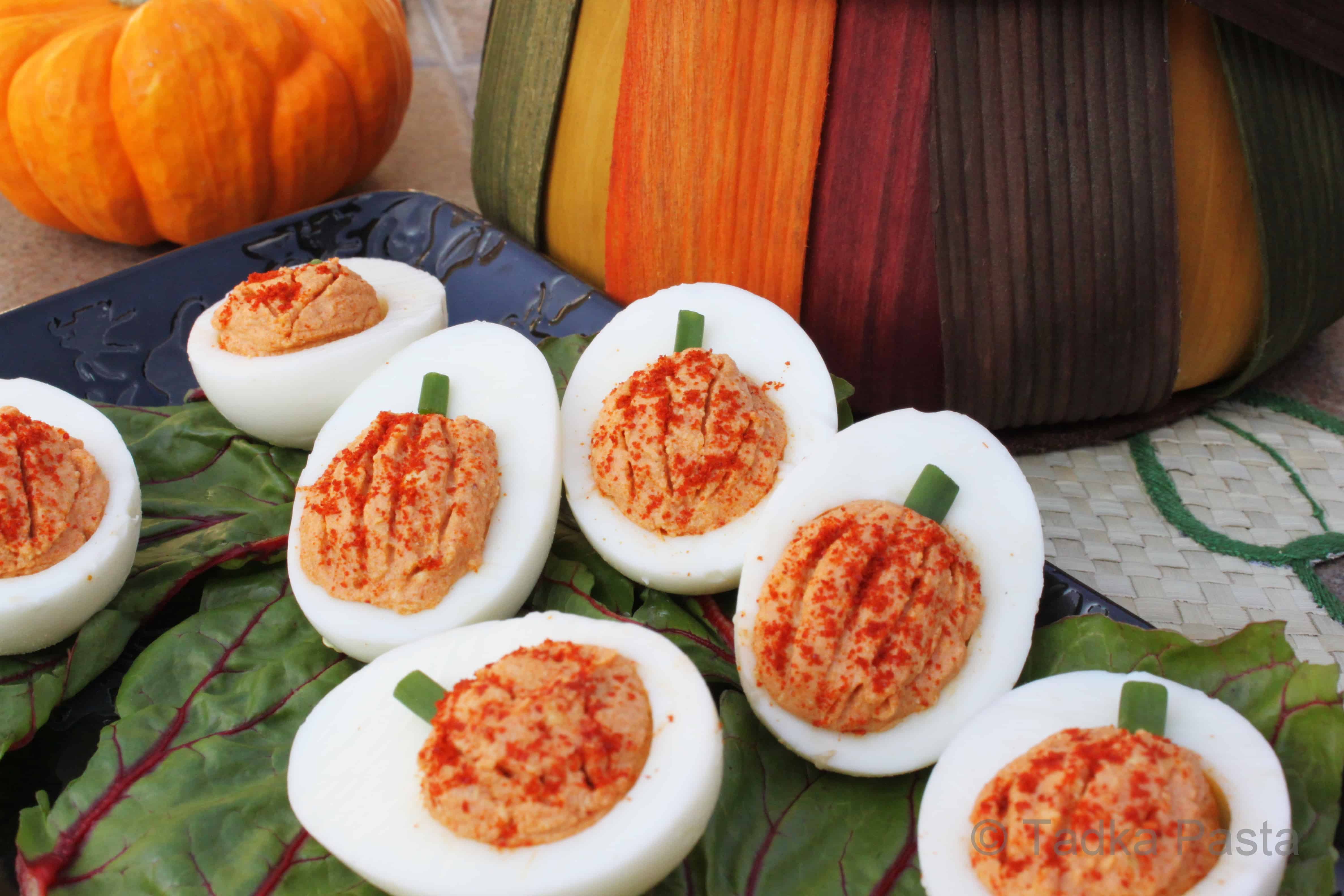 Pumpkin Deviled Eggs Halloween Appetizer