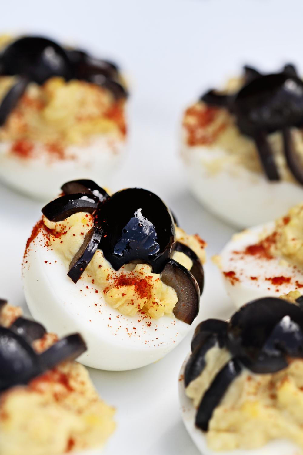 Spider deviled eggs halloween party appetizers