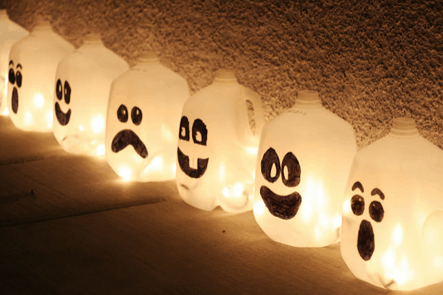 Spooky Milk Jug Ghosts with Lights