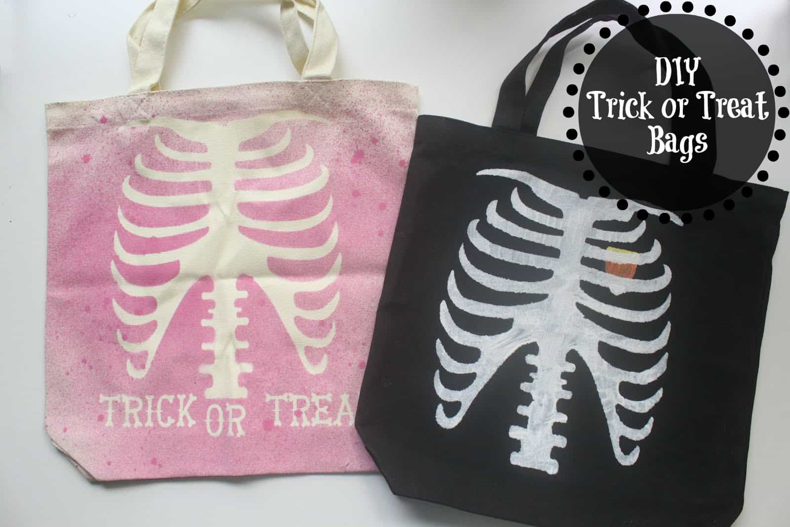 Stencilled skeleton trick or treat bags