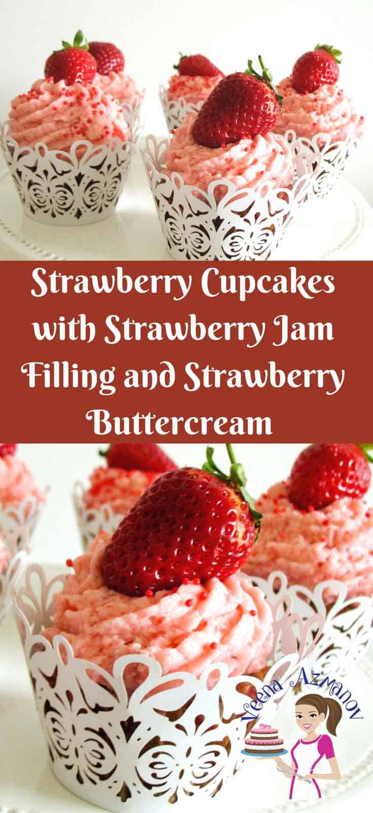 Strawberry cupcakes with strawberry jam filling and strawberry icing