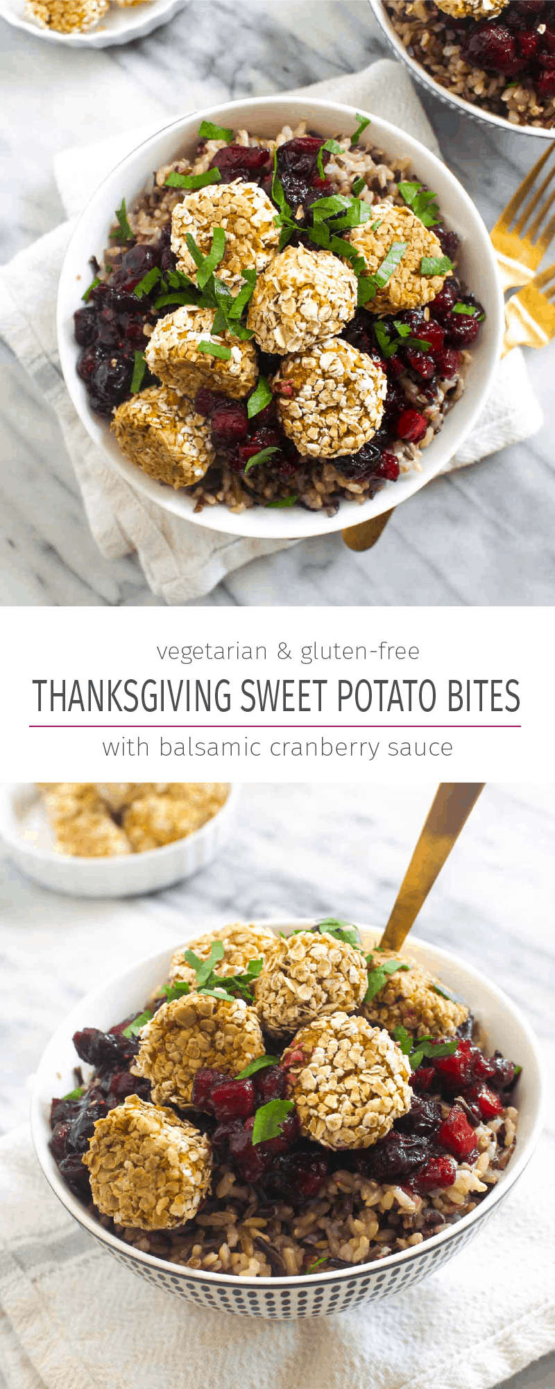 Sweet potato bites with cranberry balsamic glaze for thanksgiving collage