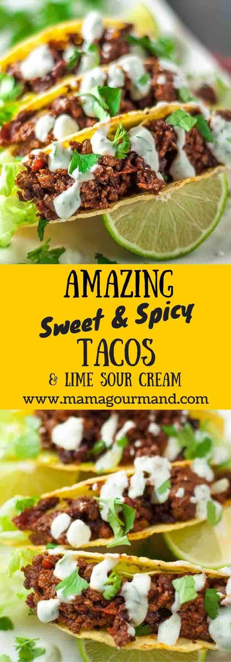 Sweet and spicy lime and sour cream tacos