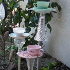 Upcycled china and vase feeders