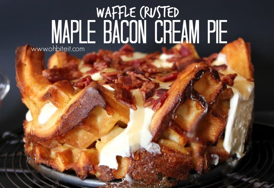 Waffle crusted maple bacon cream pie