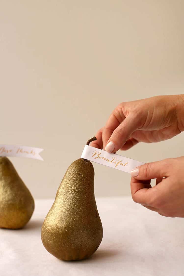 Diy gilded pear place cards