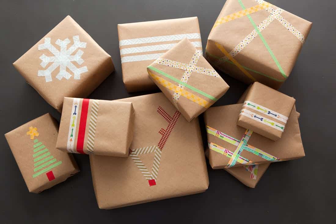 Washi tape christmas wrapping