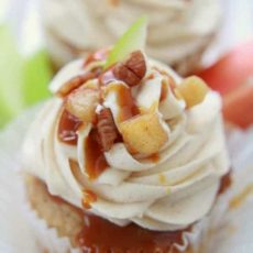 Apple pie cupcakes with salted caramel buttercream frosting