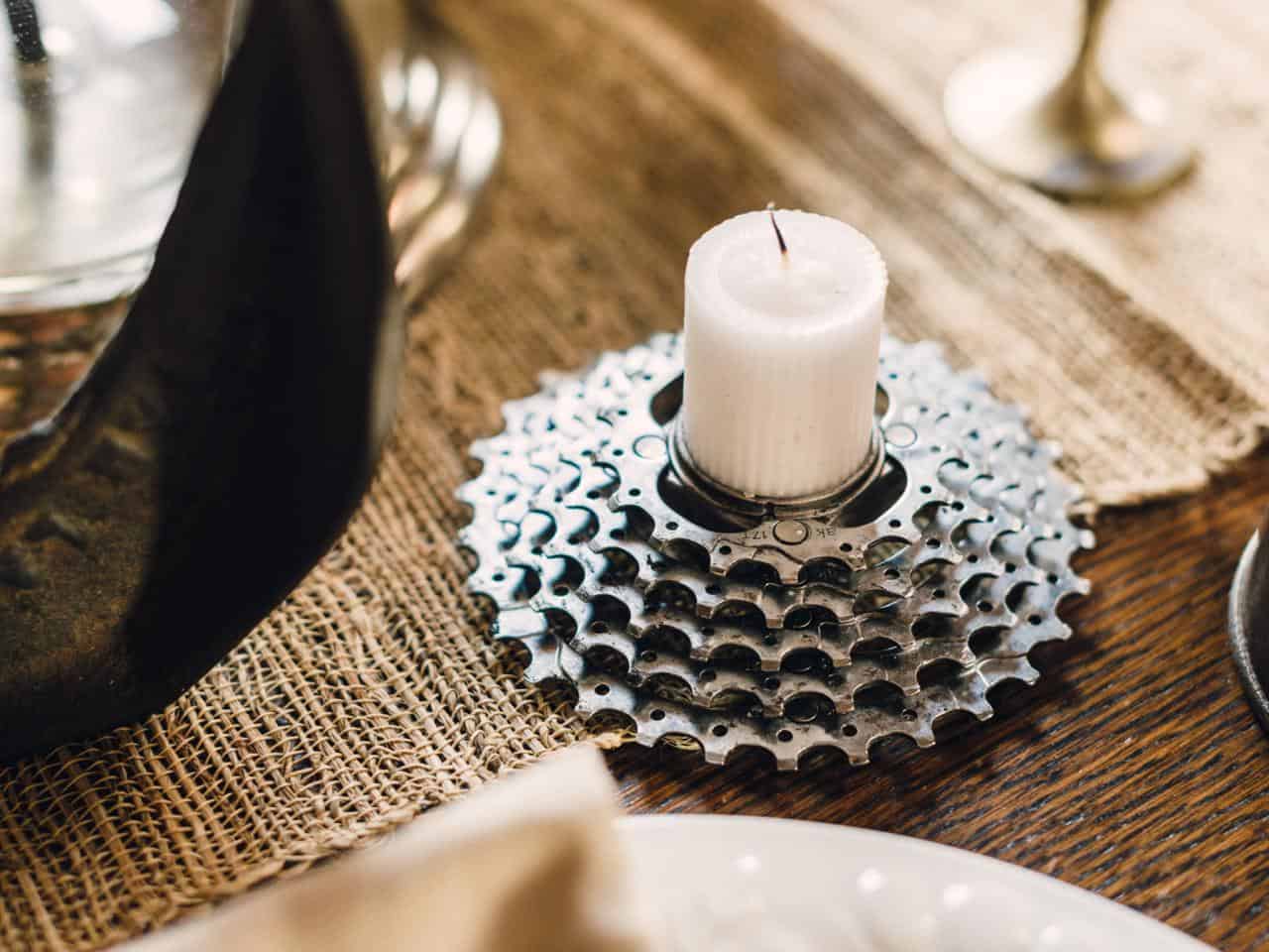 Biking gears candle holder