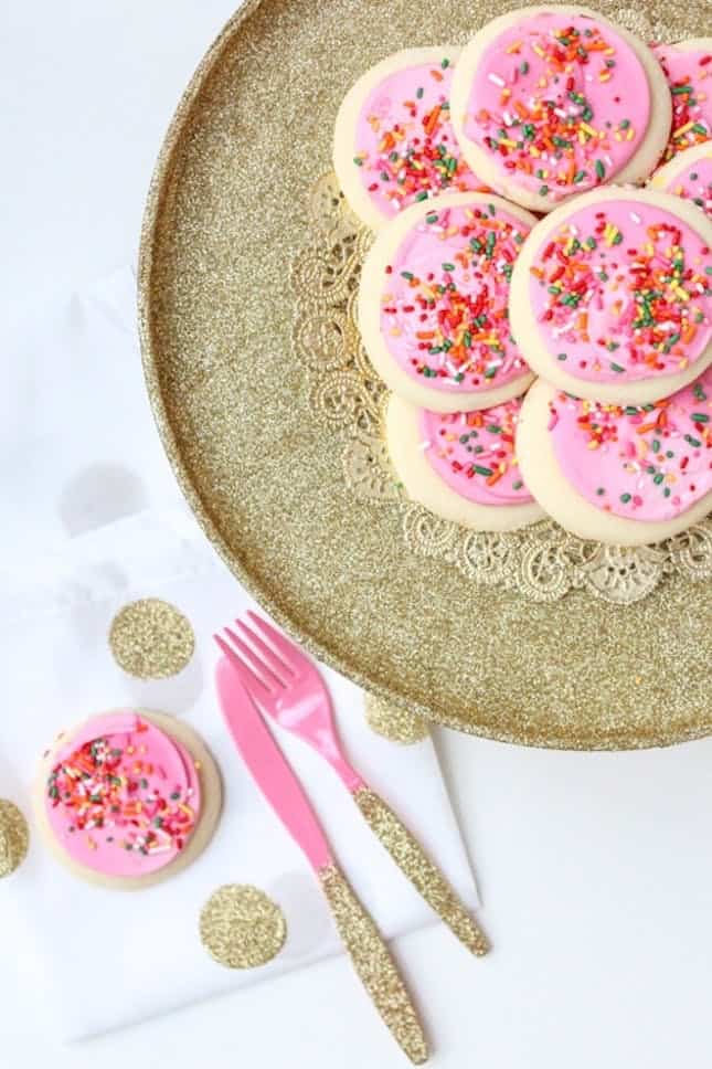 Cake stand utensils glitter diy