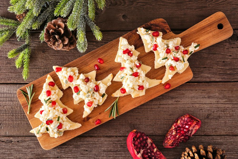 Christmas tree appetizers with feta, rosemary & pomegranate christmas appetizers recipes
