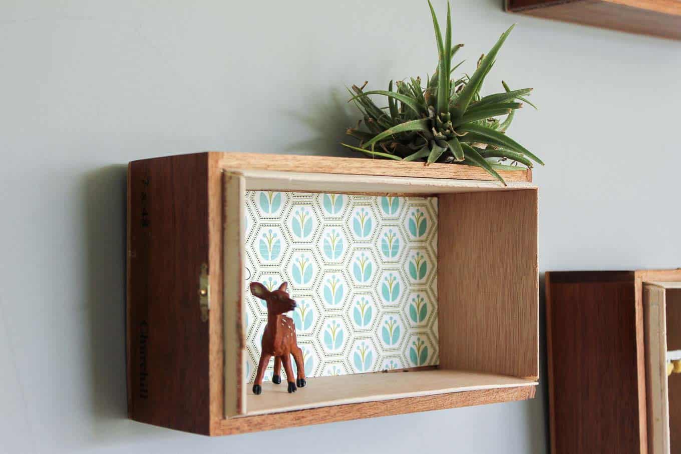 Cigar box trinket storage shelf