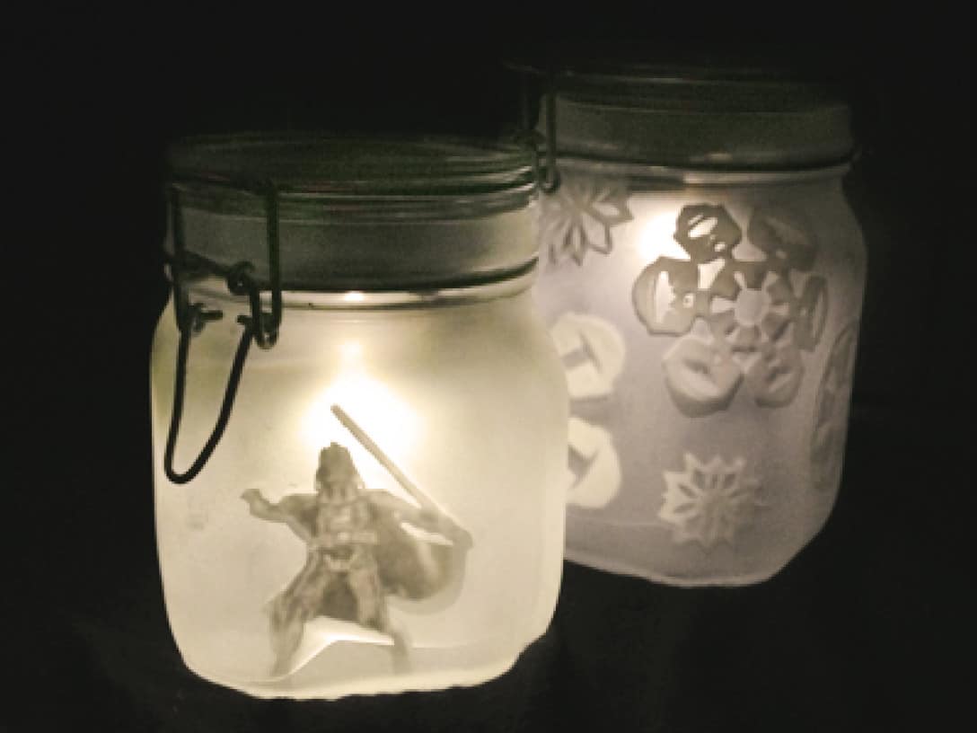 Frosted star wars mason jar candles