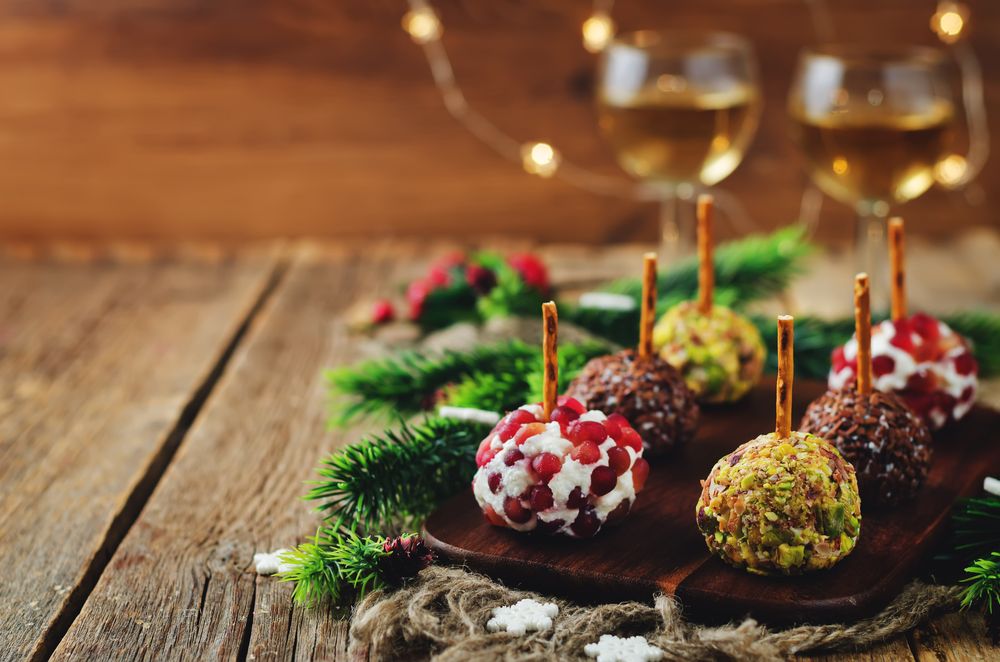 Goat cheese balls with pistachio, pomegranate & flax seeds make ahead christmas appetizers