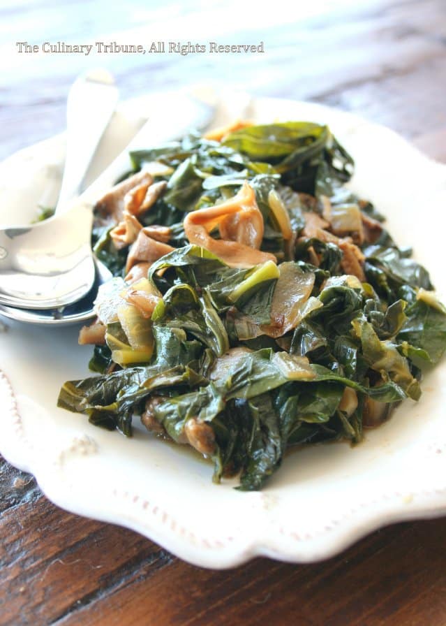 No meat braised collard greens with porcini mushrooms