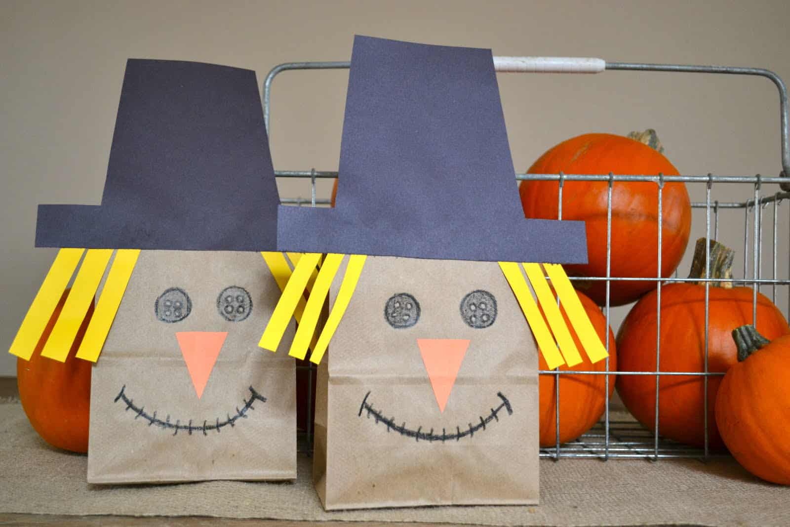 Paper bag scarecrows