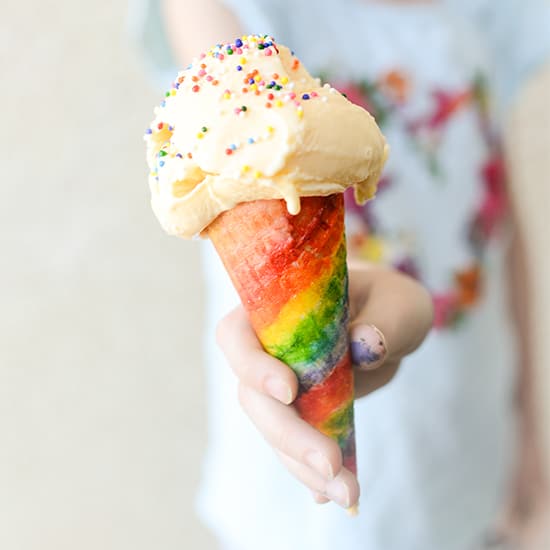Rainbow painted ice cream cones