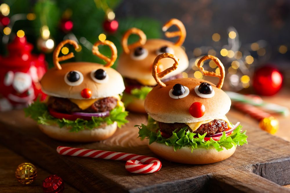 Reindeer mini burgers christmas appetizer plates