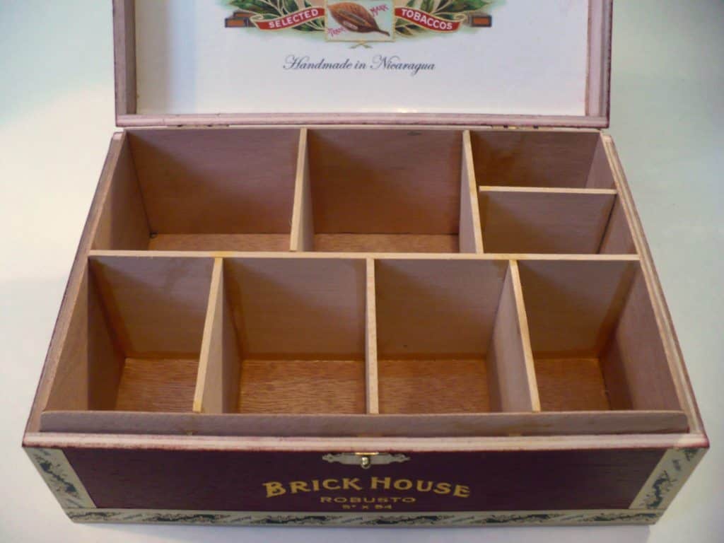 Sectioned organization box from a cigar box