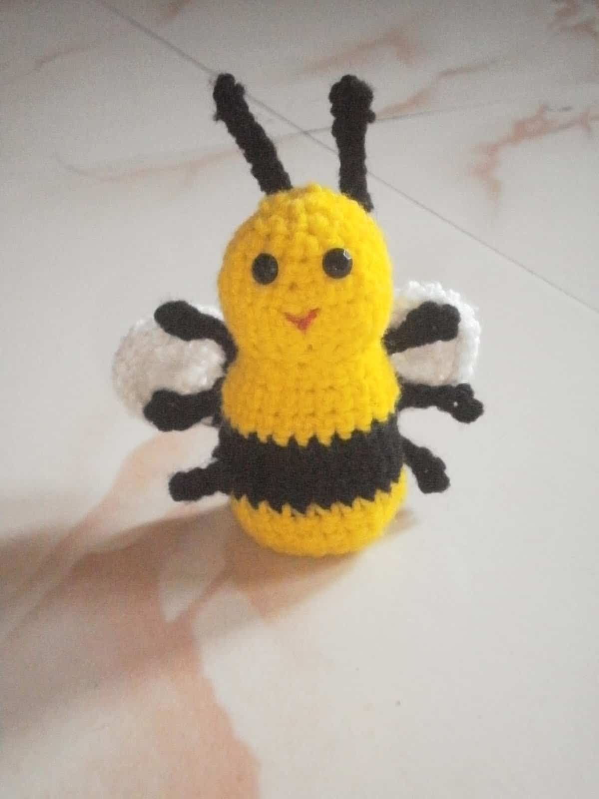 Simple miniature crocheted bumblebee