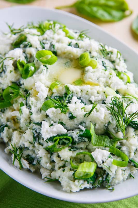 Spinach and Feta Mashed Cauliflower - Thanksgiving Dinner Sides