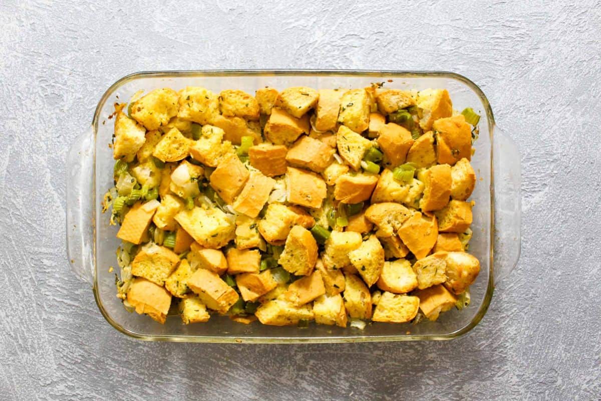 Triple herb christmas stuffing golden brown