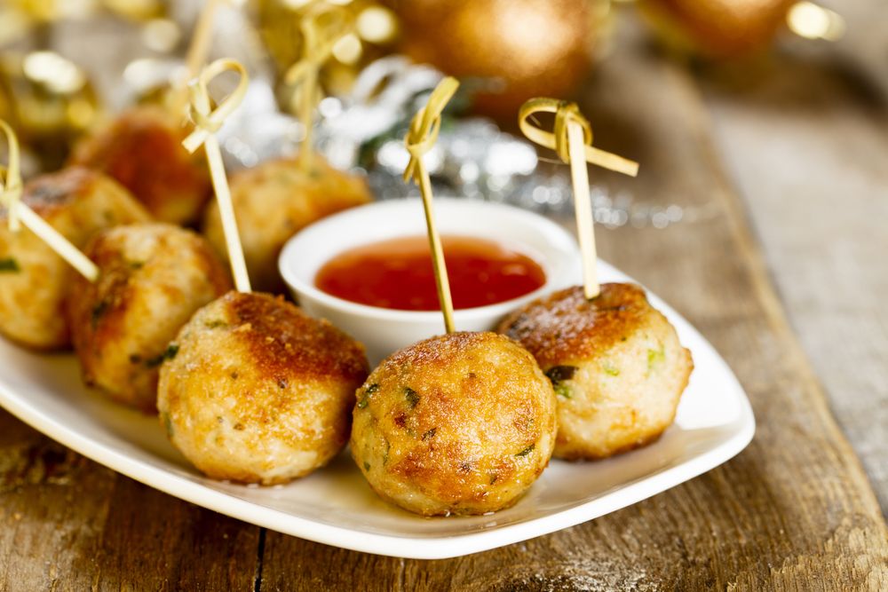 Turkey meatballs & sweet chili sauce christmas themed appetizers