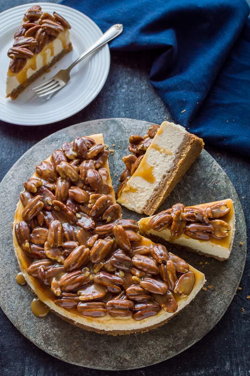 Pecan pie cheesecake – two amazing desserts rolled into one; the perfect way to shake up your Thanksgiving dinner!
