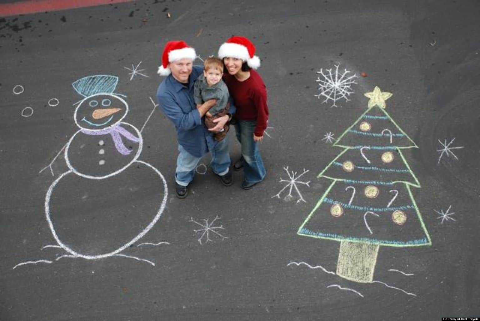 Aerial Sidewalk Chalk Christmas Photo