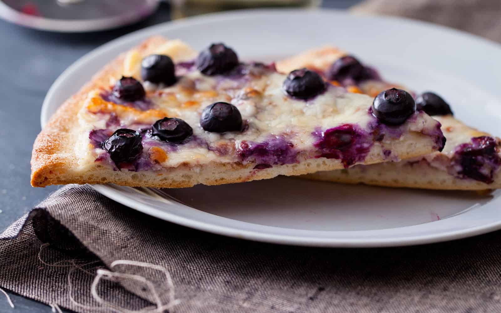 Blueberry cheese dessert pizza