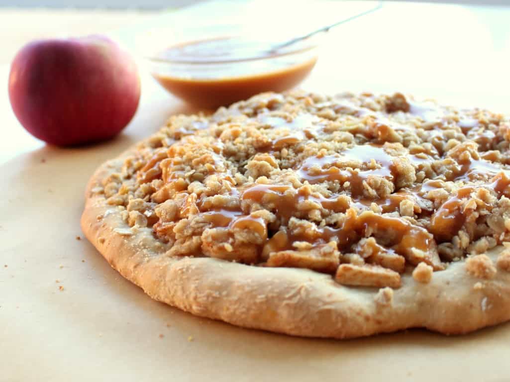 Caramel apple dessert pizza