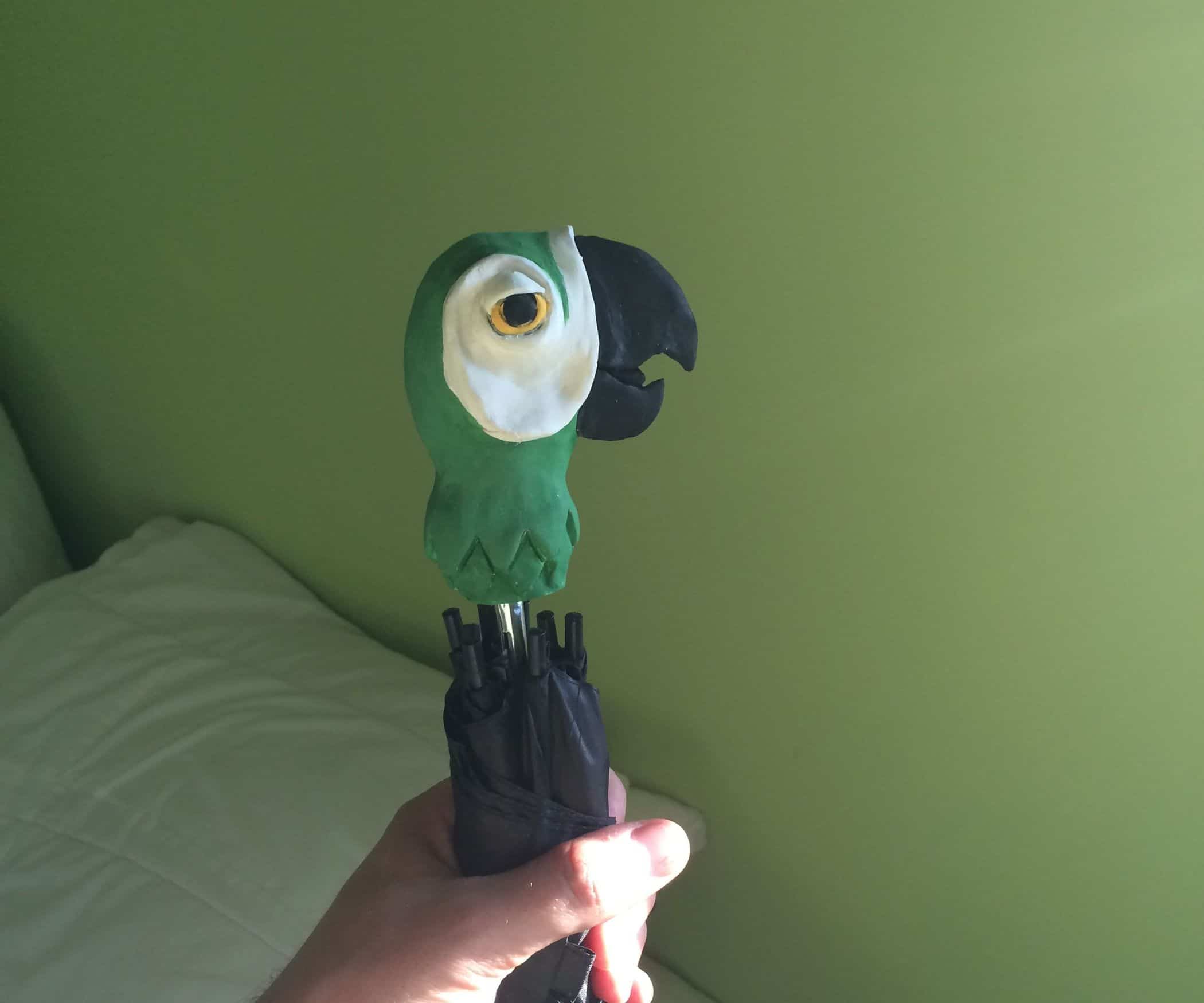 Clay parrot umbrella handle