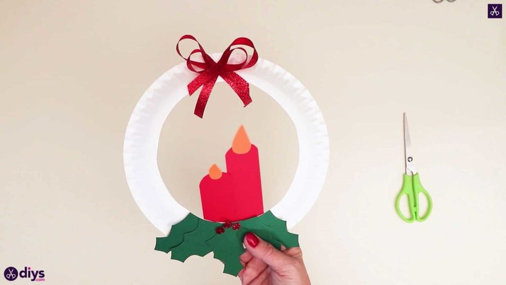 Diy paper plate wreath with a candle christmas door decorations for school