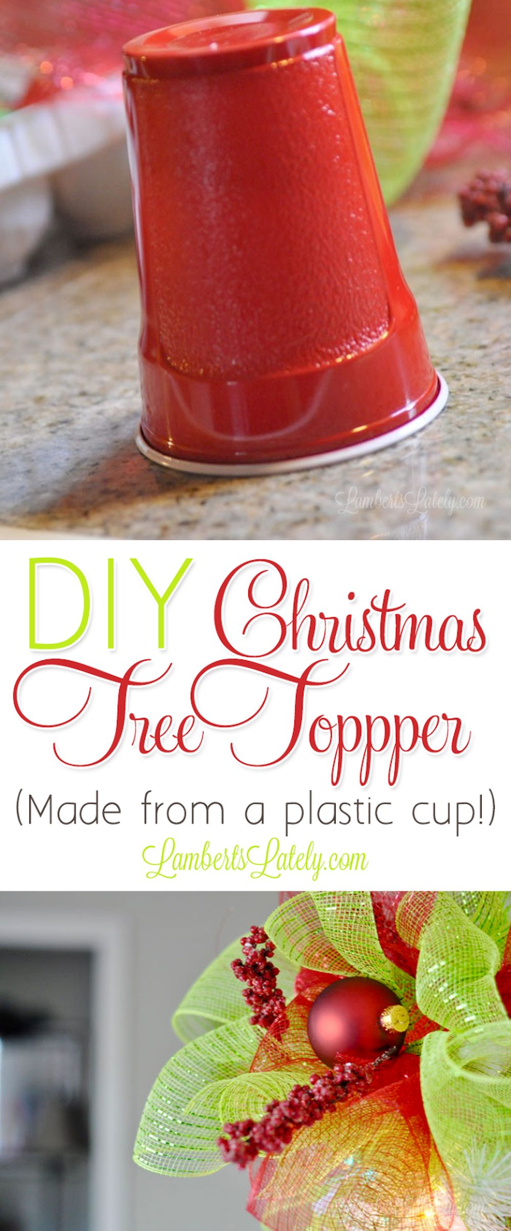 Diy plastic cup with mesh ribbons christmas tree topper