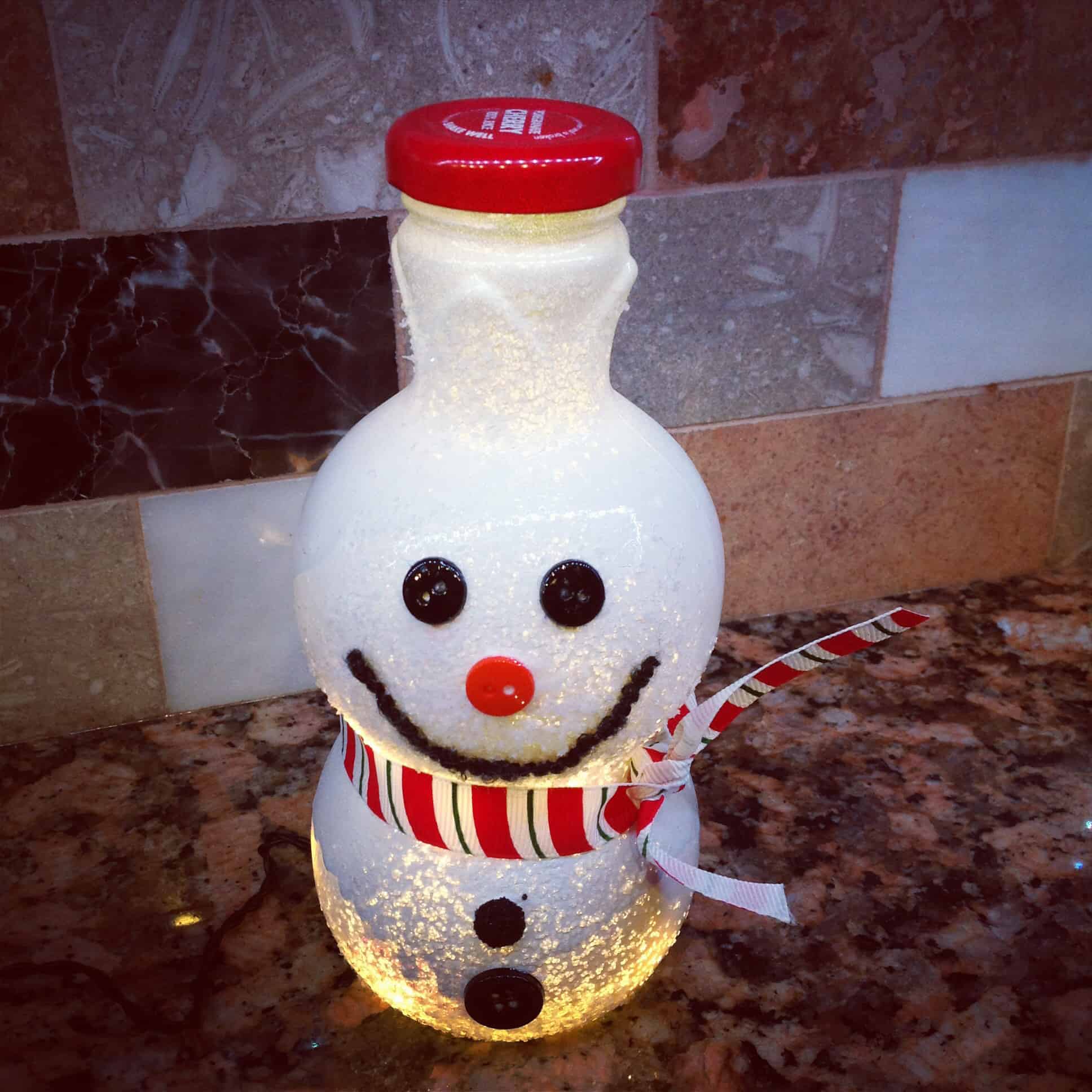 Embellished juice bottle snowman