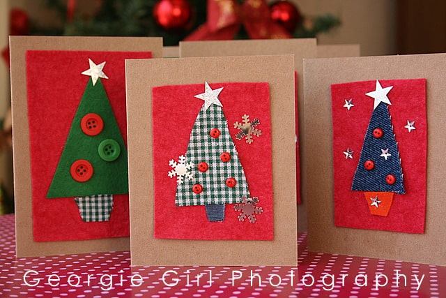 Fabric and button christmas trees