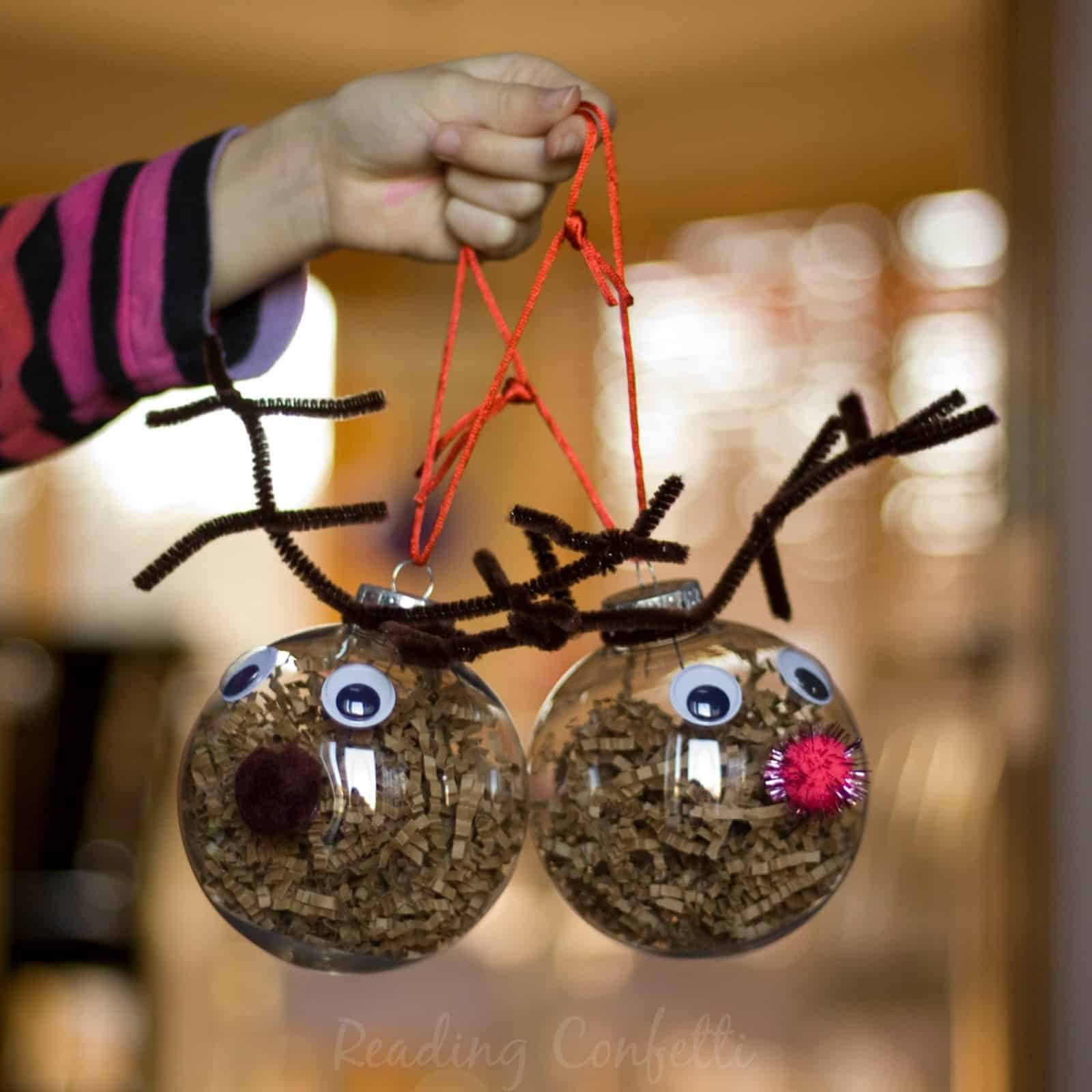 Filled ornament and pipe cleaner reindeer