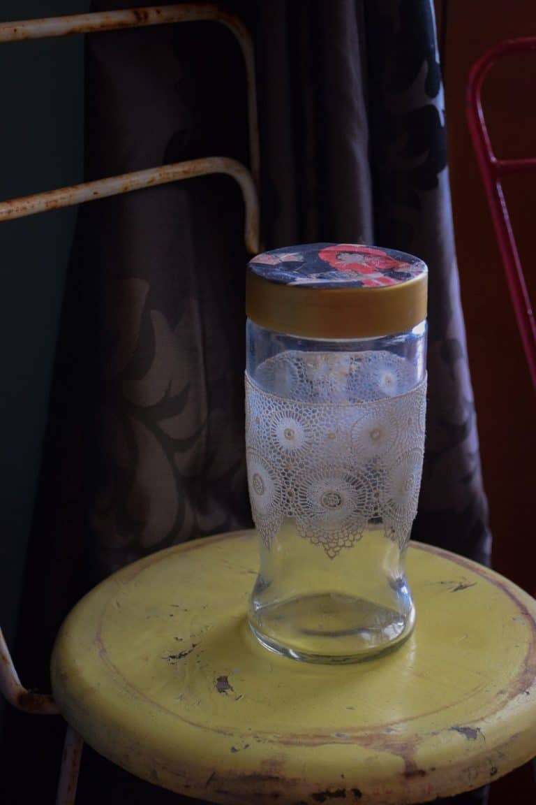 Lace and vintage magazine trinket jar gift