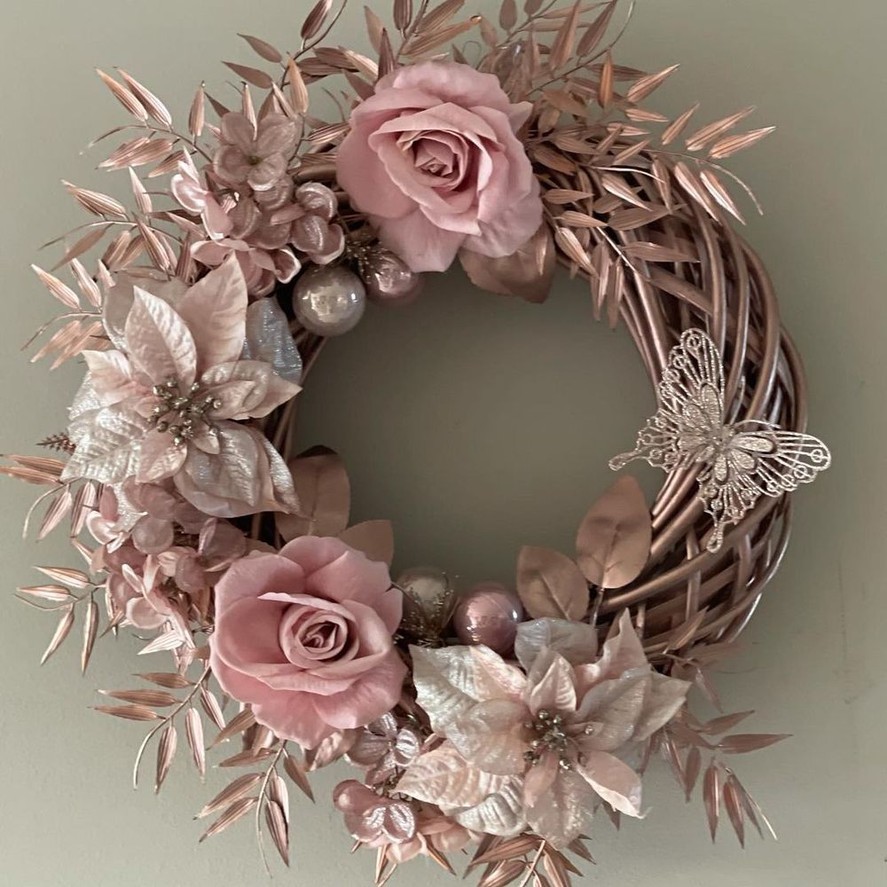 Pink glam wreath front door christmas decorations ideas